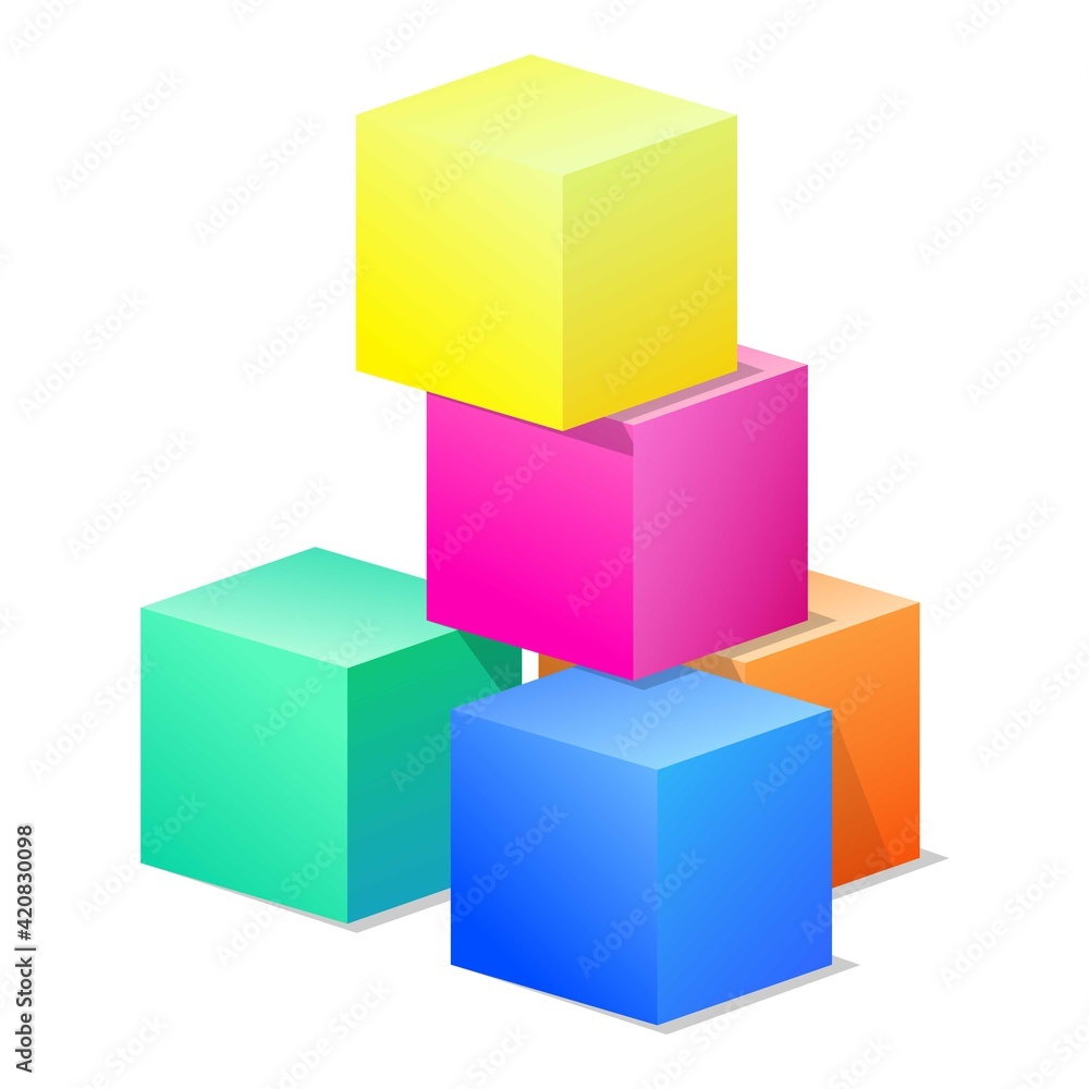 Colorful toy cubes icon, cartoon style Colorful toy cubes icon, cartoon style