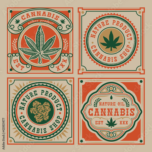 Set of vector emblem of cannabis leaf. Ideal for packaging and other many uses.