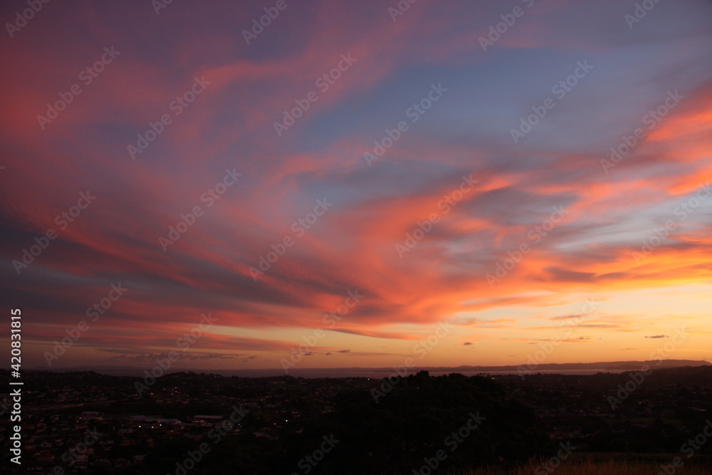 Fototapeta premium Beautiful tender clouds at the sunset time, sunset sky background
