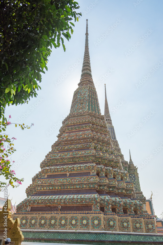 Bangkok. Thailand. Wat Pho, with few tourists in the Buddhist temple complex, which is also known as the Temple of the Reclining Buddha. 
