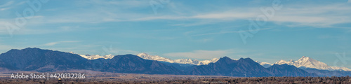 Colorado Living. Denver, Colorado - Denver Metro Area Residential Winter Panorama with the view of a Front Range mountains, viewed from Inspiration Point park in Denver, Colorado