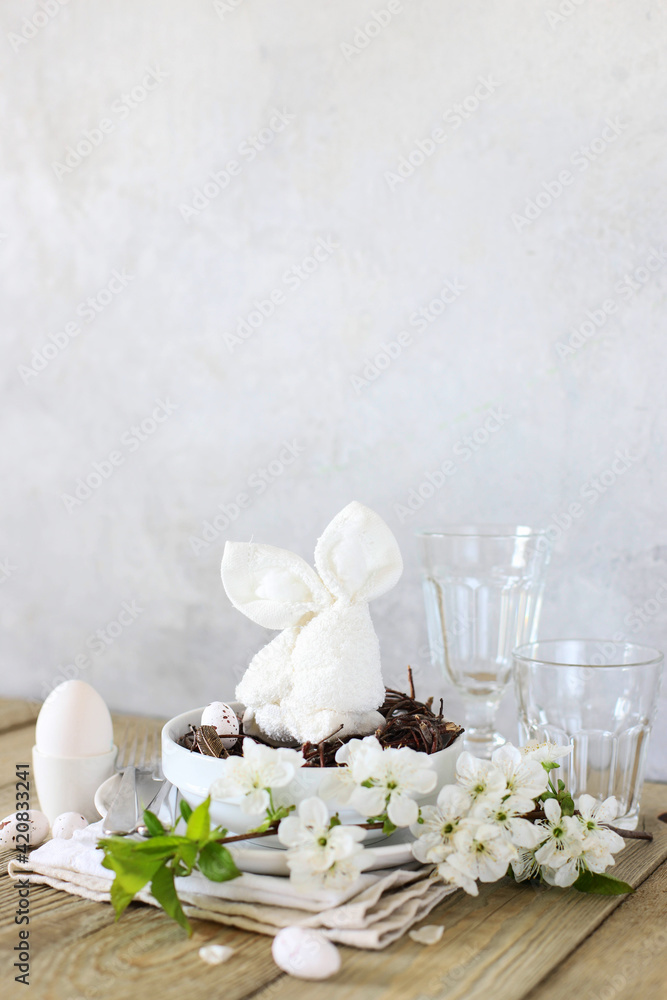 Festive table setting for Happy Easter day.