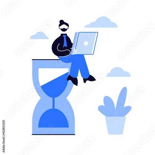 Procrastinating woman sitting on hourglass vector concept