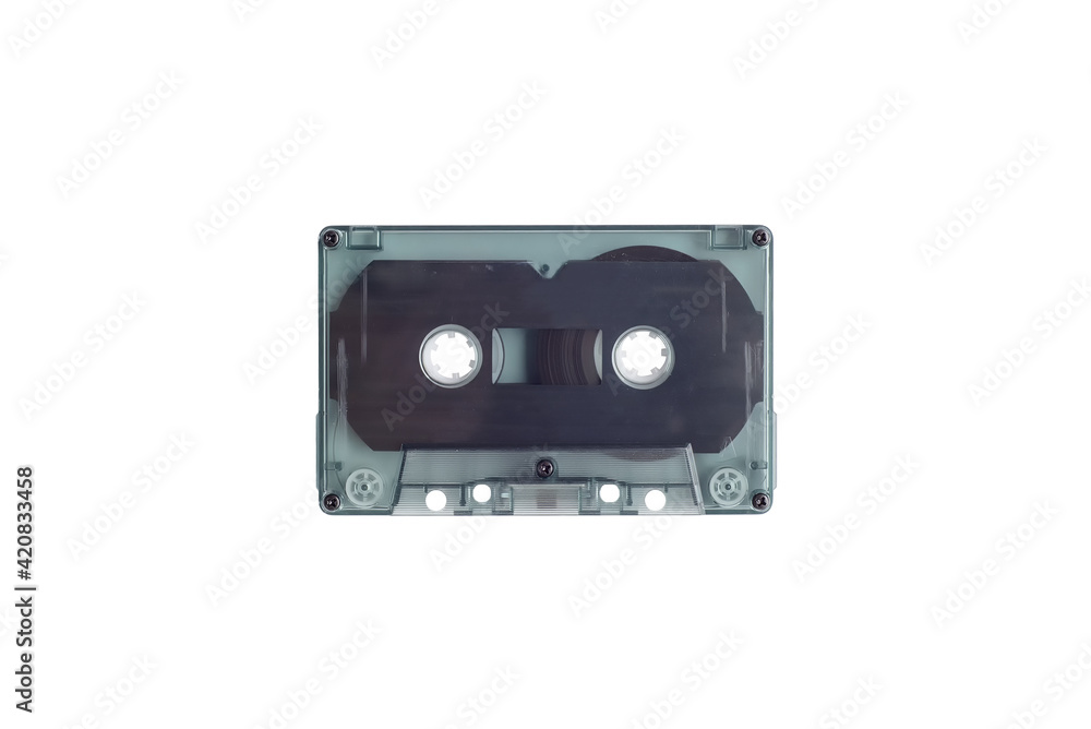 Transparent Cassette tape isolated on white background.