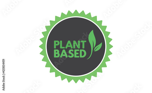 Plant based badge with leafs. Vector design for organic, vegan, vegetarian, natural food.