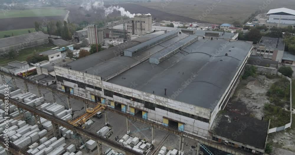 Concrete plant. Ukraine city Rivne. Aerial shot Concrete plant. Ukraine city Rivne. Aerial shot