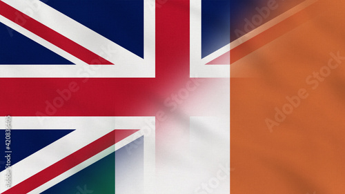 United Kingdom and Ireland Crumpled Fabric Flag. United Kingdom Flag. Ireland Flag, Europe Flags. Celebration. Surface Texture. Background Fabric.