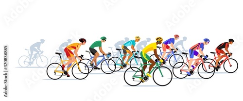 Crowd bike racers. Professional cyclists colorful vector illustration.