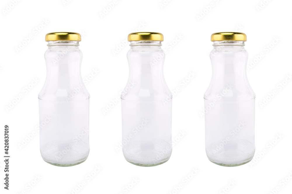 Empty glass bottles of milk isolated on white background. Empty glass bottles of milk isolated on white background.