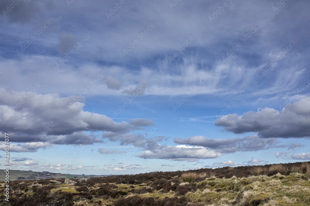 Heather with sky and clouds on Yorkshire moorland