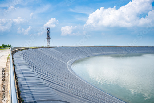 Lam Takong Reservoir Views, water reservoir with black plastic liner, Sikhio, Nakhon Ratchasima, Thailand.