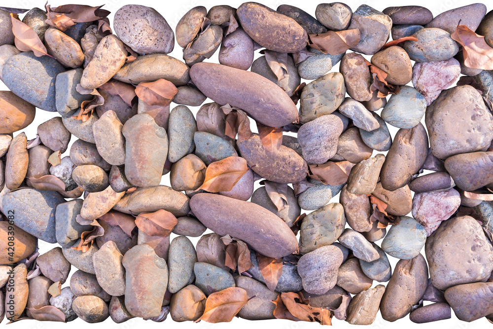 River Stones with Dry leaf on White Background. River Stones with Dry leaf on White Background.