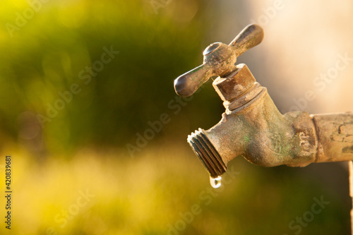 Fotografie, Tablou Exterior dripping water faucet or tap in yard