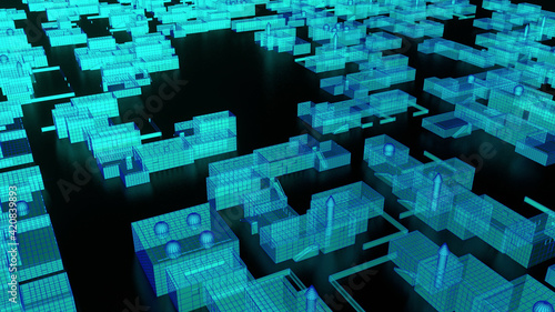 Abstract Holographic City background 3d render