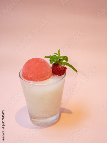 Cafe - Pink drink with mocktail and strawberry