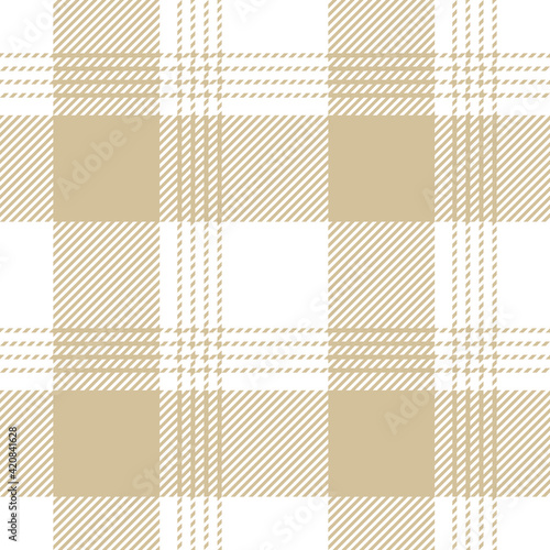 Fototapeta Naklejka Na Ścianę i Meble -  Buffalo plaid pattern seamless in beige and white. Seamless tartan check background for flannel shirt, gift wrapping paper, tablecloth, other modern spring summer autumn fashion textile design.