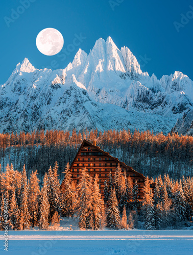 High Tatras Slowakai ,Europe moutains ,winter moon, day moon, © Rastislav Sedlak SK