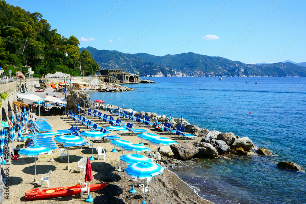 View at beautiful beach in Liguria, Italian riviera.