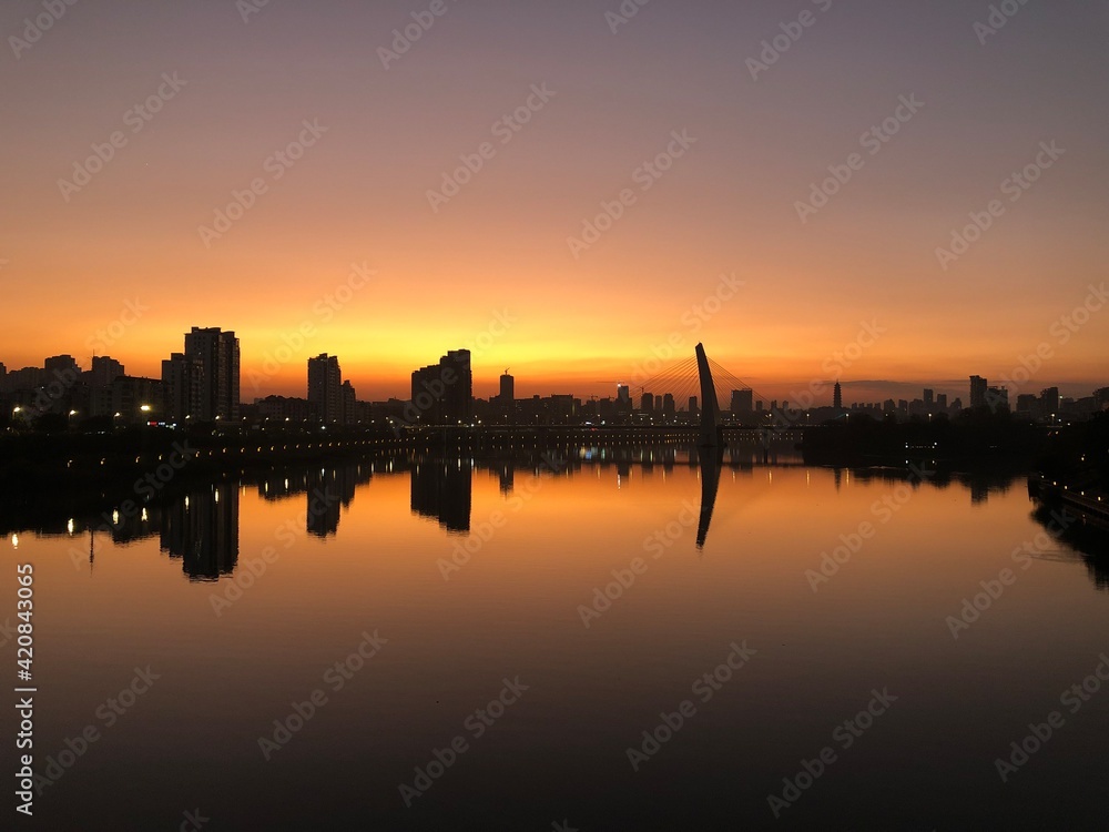 sunset over the river