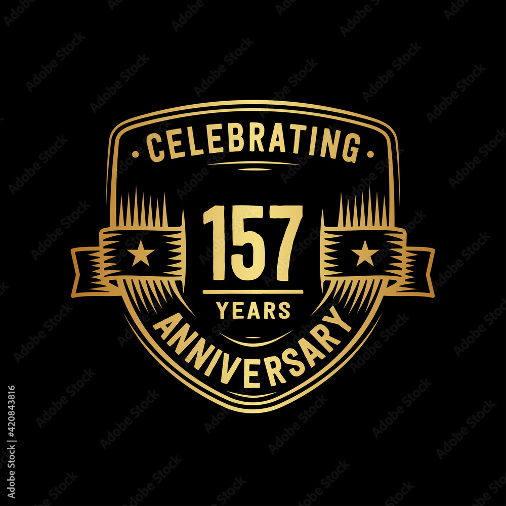 157 years anniversary celebration shield design template. Vector and illustration
