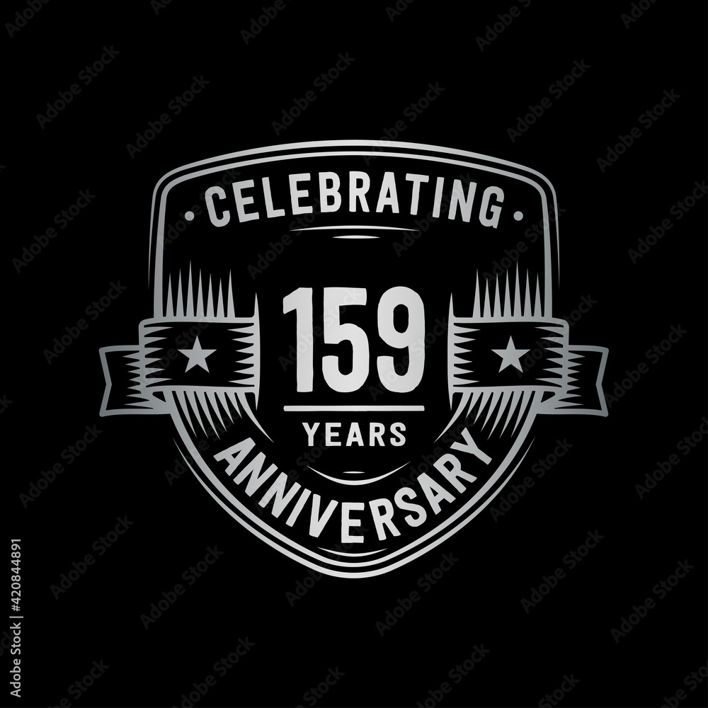 159 years anniversary celebration shield design template. Vector and illustration
