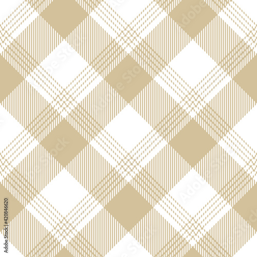 Buffalo check plaid pattern in beige and white. Seamless decorative tartan graphic for tablecloth, gift wrapping paper, flannel shirt, other modern spring summer fashion textile or paper print.