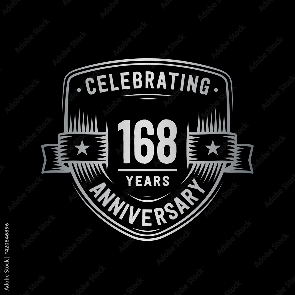 168 years anniversary celebration shield design template. Vector and illustration
