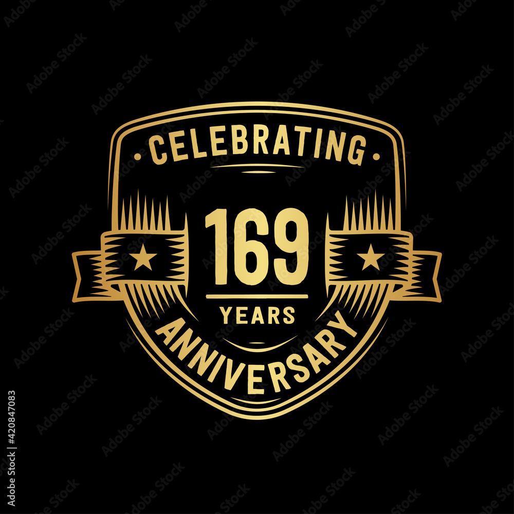 169 years anniversary celebration shield design template. Vector and illustration
