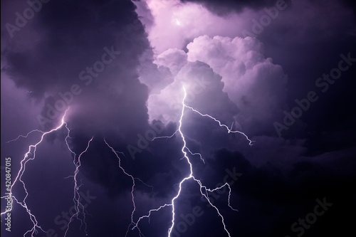 USA, Tennessee. Composite of cloud-to-cloud lightning bolts.