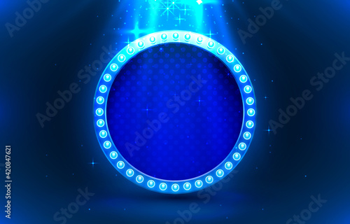Light frame label, circle bar casino, show signboard. Vector