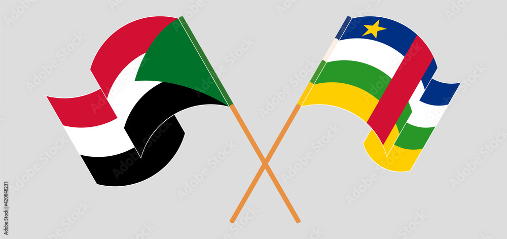 Crossed and waving flags of the Sudan and Central African Republic Crossed and waving flags of the Sudan and Central African Republic