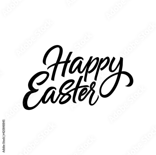 Happy Easter hand drawn brush calligraphy. Easter day vector illustration in flat style. Holiday design for greeting card  invitation  poster. Modern calligraphy isolated on white background