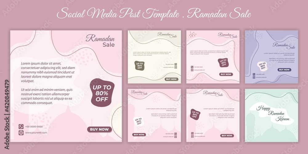 Social media template with Ramadan design. Set of social media post template design.