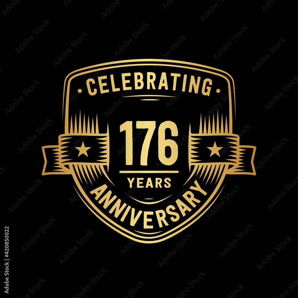 176 years anniversary celebration shield design template. Vector and illustration
