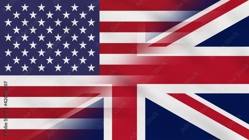 USA and United Kingdom Crumpled Fabric Flag. USA Flag. United Kingdom Flag. North America. Europe Flags. Celebration. Surface Texture. Background Fabric. USA and United Kingdom Crumpled Fabric Flag. USA Flag. United Kingdom Flag. North America. Europe Flags. Celebration. Surface Texture. Background Fabric.