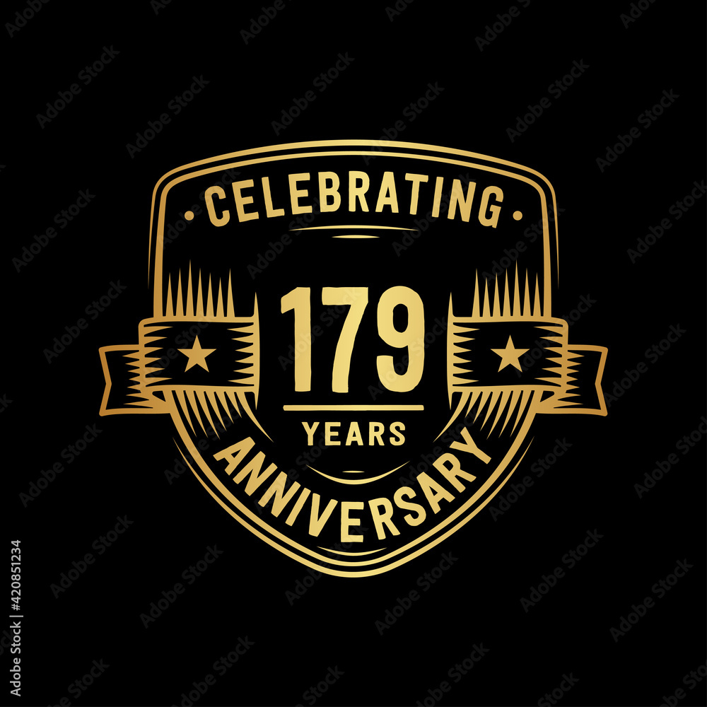 179 years anniversary celebration shield design template. Vector and illustration
