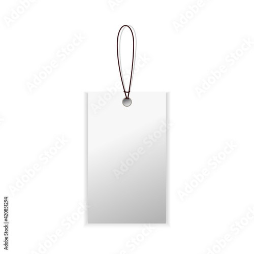 Single blank tag with tied thread isolated on white background