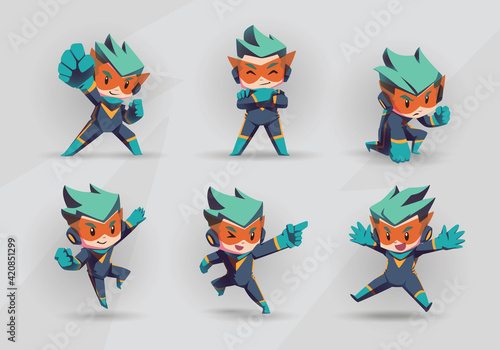 Blue yellow Super Hero Boy Mascot Character Set