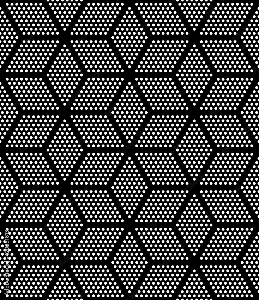 Vector geometric seamless pattern. Modern geometric background with hexagonal dotted tiles.