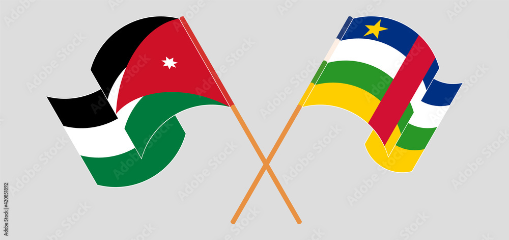 Crossed and waving flags of Jordan and Central African Republic Crossed and waving flags of Jordan and Central African Republic