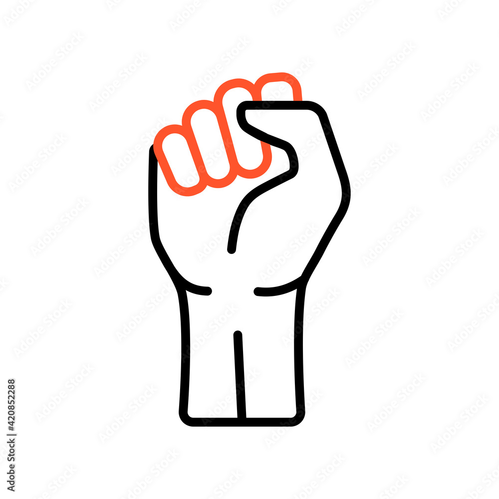 Fist raised up vector icon. Protest, strike sign Fist raised up vector icon. Protest, strike sign