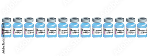 Vials of covid-19 vaccine, banner, isolated on white background. Coronavirus vaccination. Vector illustration.