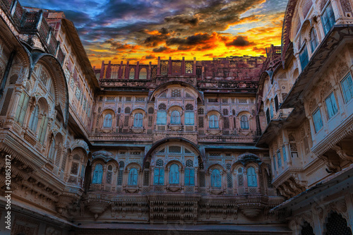 Beautiful a Structures Monuments Gardens with Flowers in Rajasthan