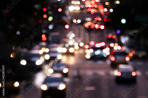 Canvas Print Blurred lights from cars in crosstown traffic through Midtown Manhattan in New Y