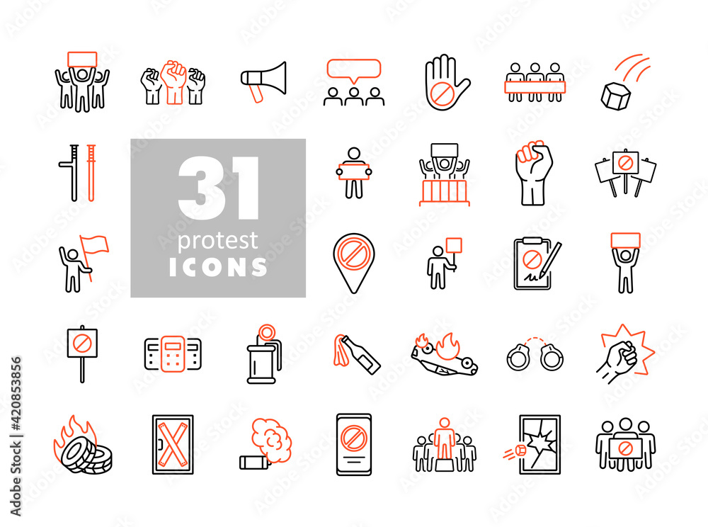 Protest, strike, revolution set vector flat icons Protest, strike, revolution set vector flat icons