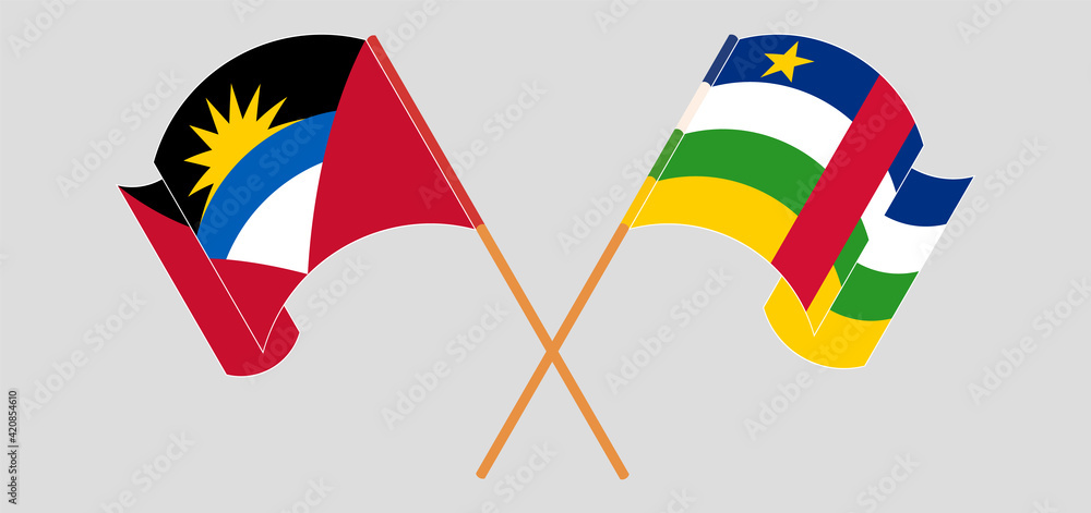 Crossed and waving flags of Antigua and Barbuda and Central African Republic Crossed and waving flags of Antigua and Barbuda and Central African Republic