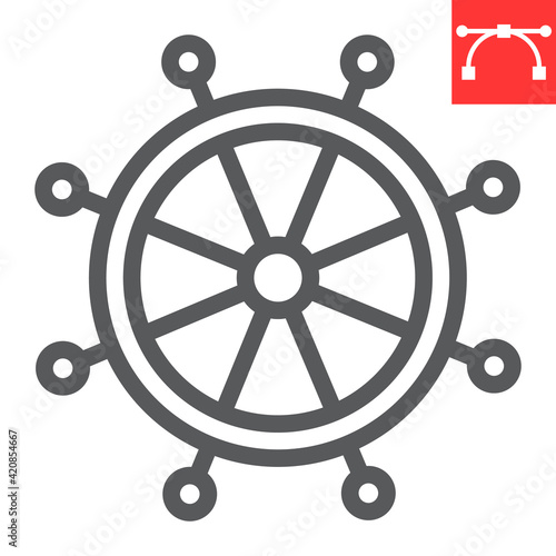 Ship steering wheel line icon, boat wheel and ocean, helm vector icon, vector graphics, editable stroke outline sign, eps 10.