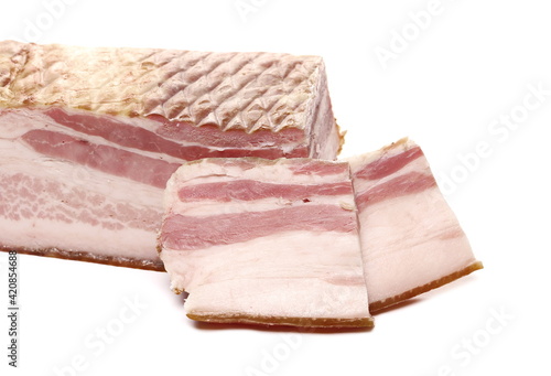 Sliced bacon isolated on white background