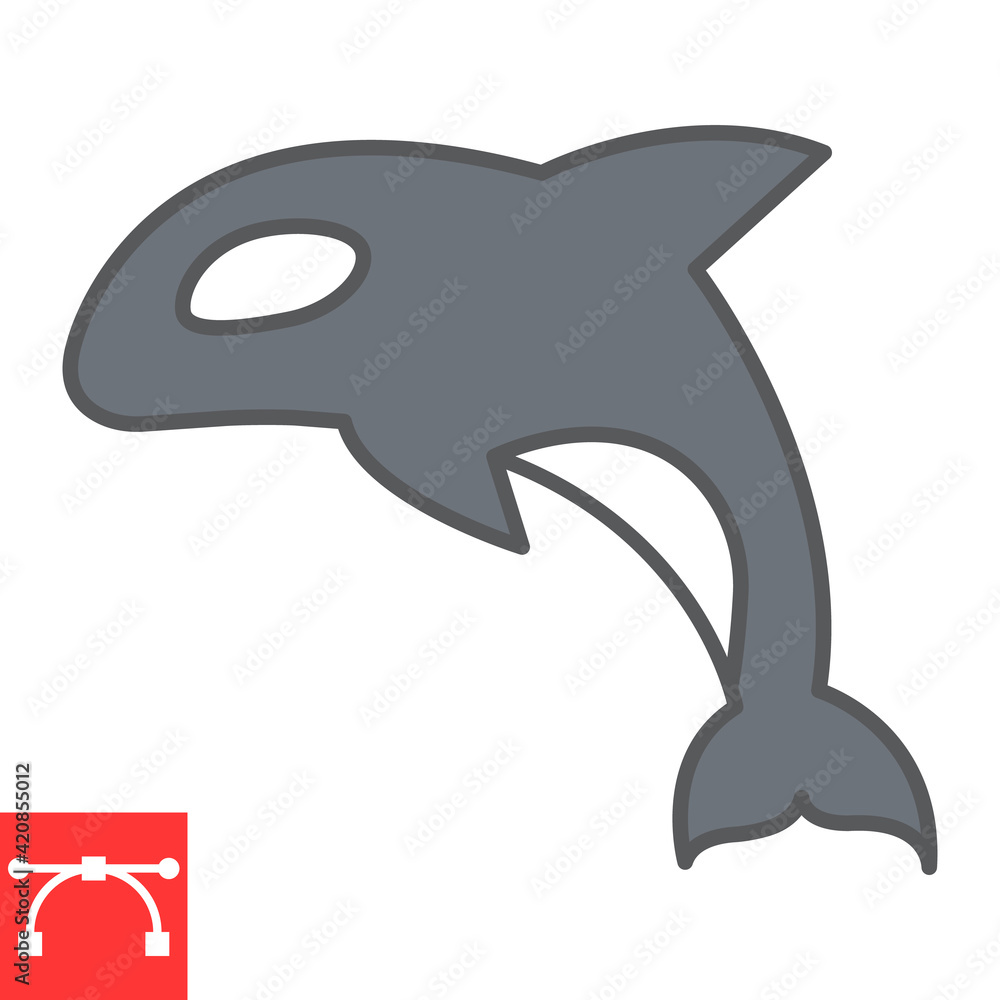 Naklejka premium Orca color line icon, sea and ocean animals, orca vector icon, vector graphics, editable stroke filled outline sign, eps 10.