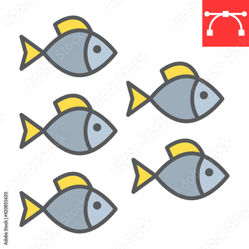 Group of sea fishes color line icon, sea fish and ocean animals, fishes vector icon, vector graphics, editable stroke filled outline sign, eps 10.